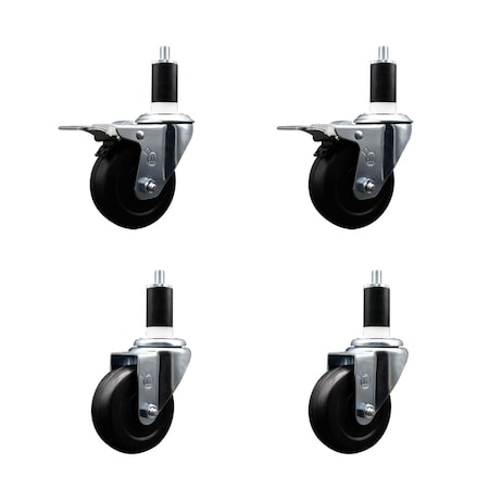 Service Caster 3.5'' Hard Rubber Swivel 1-3/8'' Expand Stem Caster Set 2 Total Lock Brakes, 4PK SCC-EXTTL20S3514-HRS-2-S-2-138